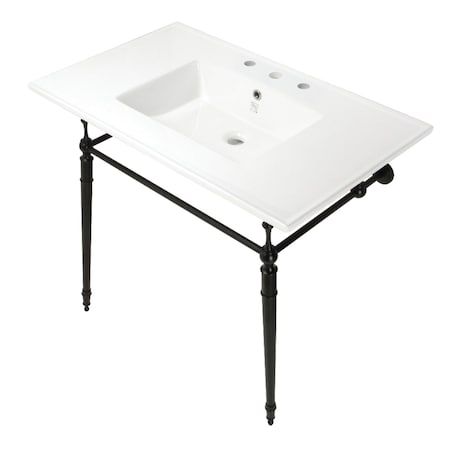 Fauceture KVPB37227W8MB 37-Inch Console Sink with Brass Legs (8-Inch, 3 Hole), White/Matte Black KVPB37227W8MB
